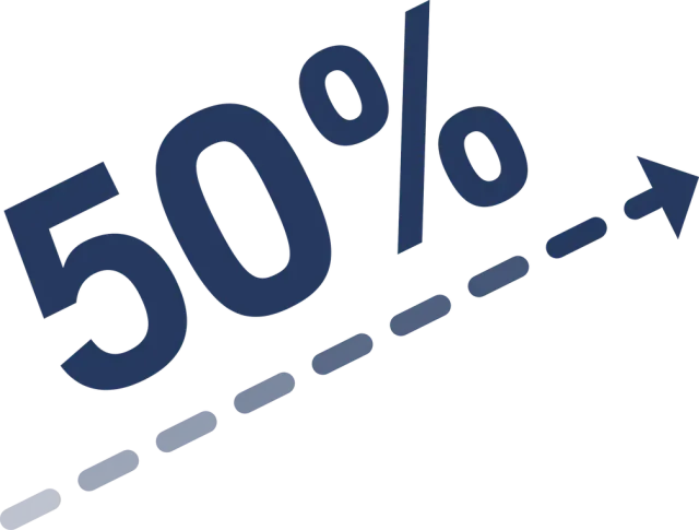 Декоративний елемент, що показує збільшення на 50% зі стрілкою вгору.